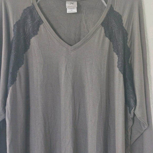 Natori Blouse Women XL Long Sleeve Brown Lace  Vneck Casual Minimalist - Picture 7 of 10